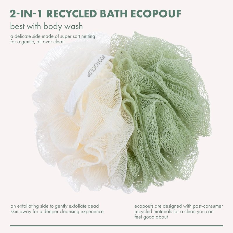 EcoTools 2-in-1 EcoPouf | Dual-Sided Shower Loofah for Exfoliating & Cleansing Skin - Eco-Friendly Bath Accessory, 1 Count (60g)