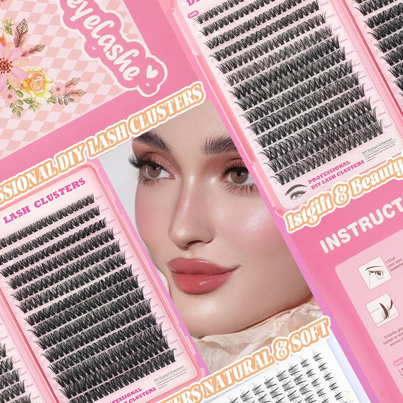 Lash Clusters Kit, 560 Pcs Eyelashes Clusters Kit 9-16mm Individual Lash Extension Kit D Curl Fluffy Wispy False Eyelashes (50D+60D New, Lash Clusters Kit)