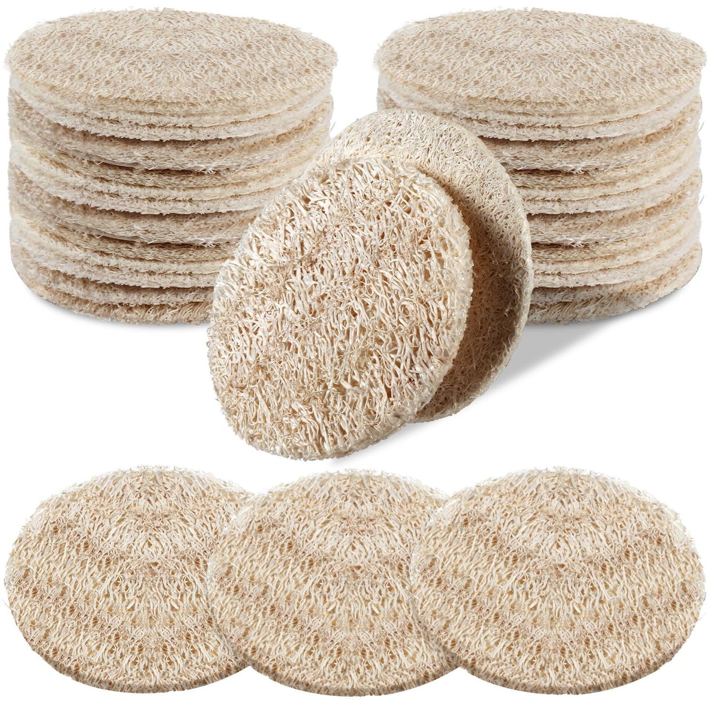 Bokon 25 Pcs Loofah Exfoliating Face Pads 2.36 Inches Round Natural Loofah Sponge Body Face Scrubber Remove Dead Skin Facial Pad Bulk for Bath Shower Spa Skin Cleaning Women Men (Beige)
