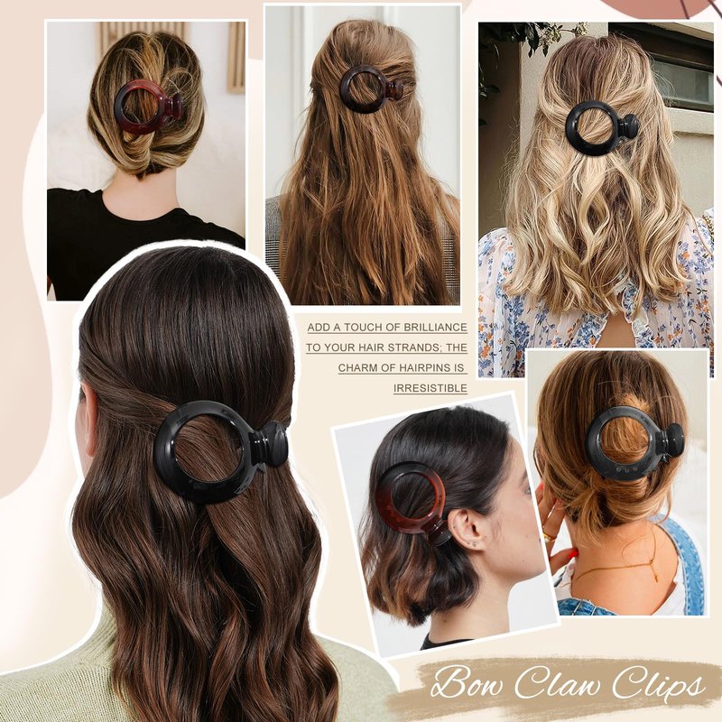 AWAYTR 5Pcs Flat Claw Hair Clips for Women with Thin & Thick hair, Non-slip Round Jaw Clamp for Lying Down Hollow Hairpin Clips
