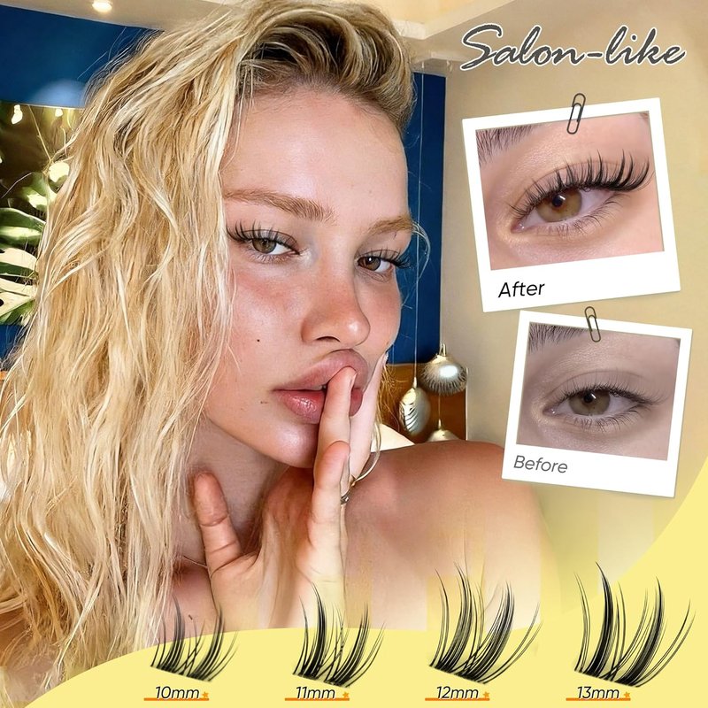 Lash Clusters Wispy Eyelash Clusters 10/11/12/13MM CC-Curly Natural Cluster Eyelash Extensions Bunny Lashes Clusters with Invisible Band Manga Lash Extensions Pestañas Postizas Naturales