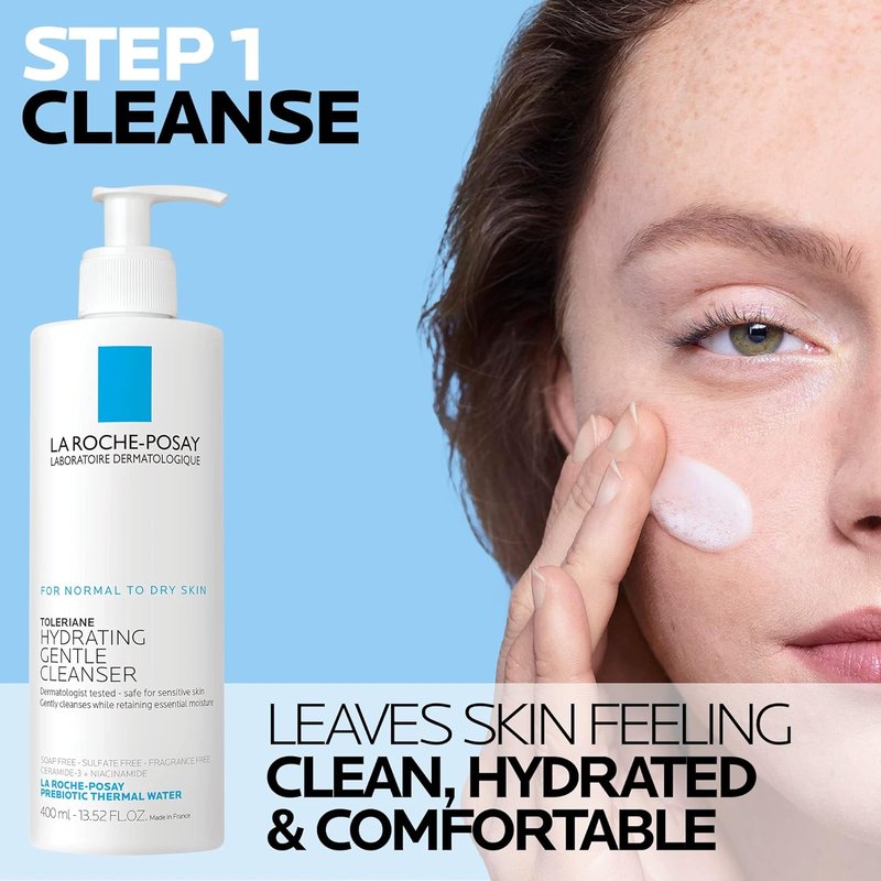 La Roche-Posay Toleriane Hydrating Face Cleanser - Gentle Daily Wash With Niacinamide & Ceramides | For Dry to Normal Sensitive Skin
