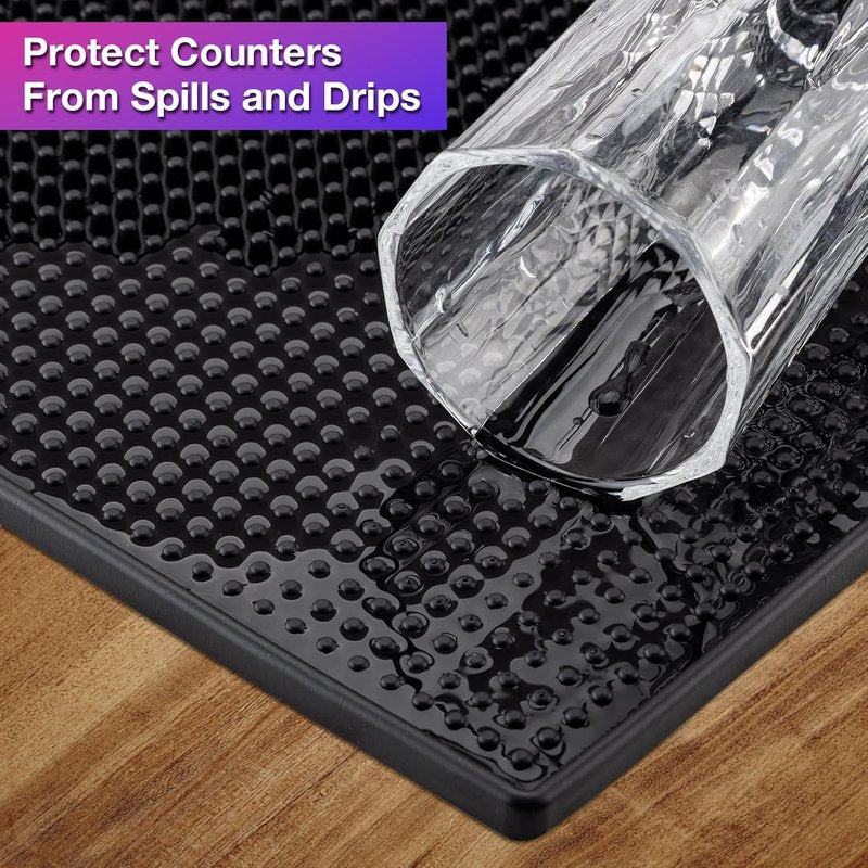 Noverlife 3PCS Black Rubber Bar Service Mat Set - Waterproof, Nonslip Flexible Bar Mats | 24x3, 18x12, 12x6 Inch