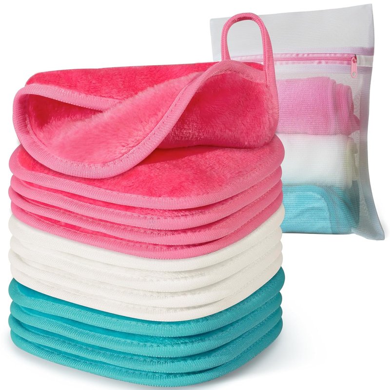 Makeup Remover Cloths - Reusable Microfiber Face Towels for Easy Makeup Removal | 6" x 6", 12 Pack