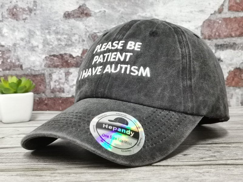 Hepandy Embroidered Please Be Patient I Have Autism Hat for Women Men Kids, Embroidery Baseball Cap, Washed Black Adjustable Snapback Dad Hats