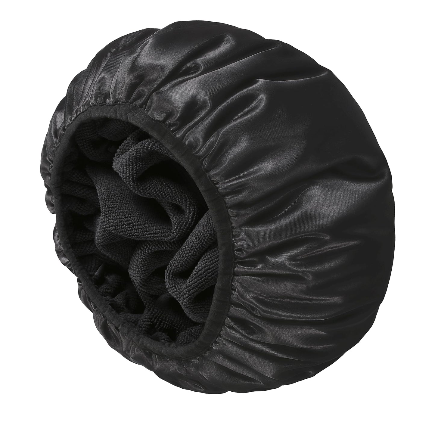 YIZIJIZI Terry Lined Shower Cap, Triple Layer Large Cap for Women, Reusable Waterproof for Long Thick Hair, Black