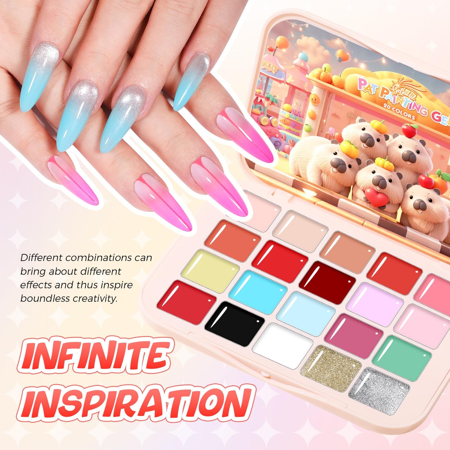Sponge Pat Painting Gel, 20 Colors Ombre Gel Nail Polish for Ombre Nails Aura Nails, French Manicure DIY Nail Art High-glossy DIY Palette Cloud Fluff