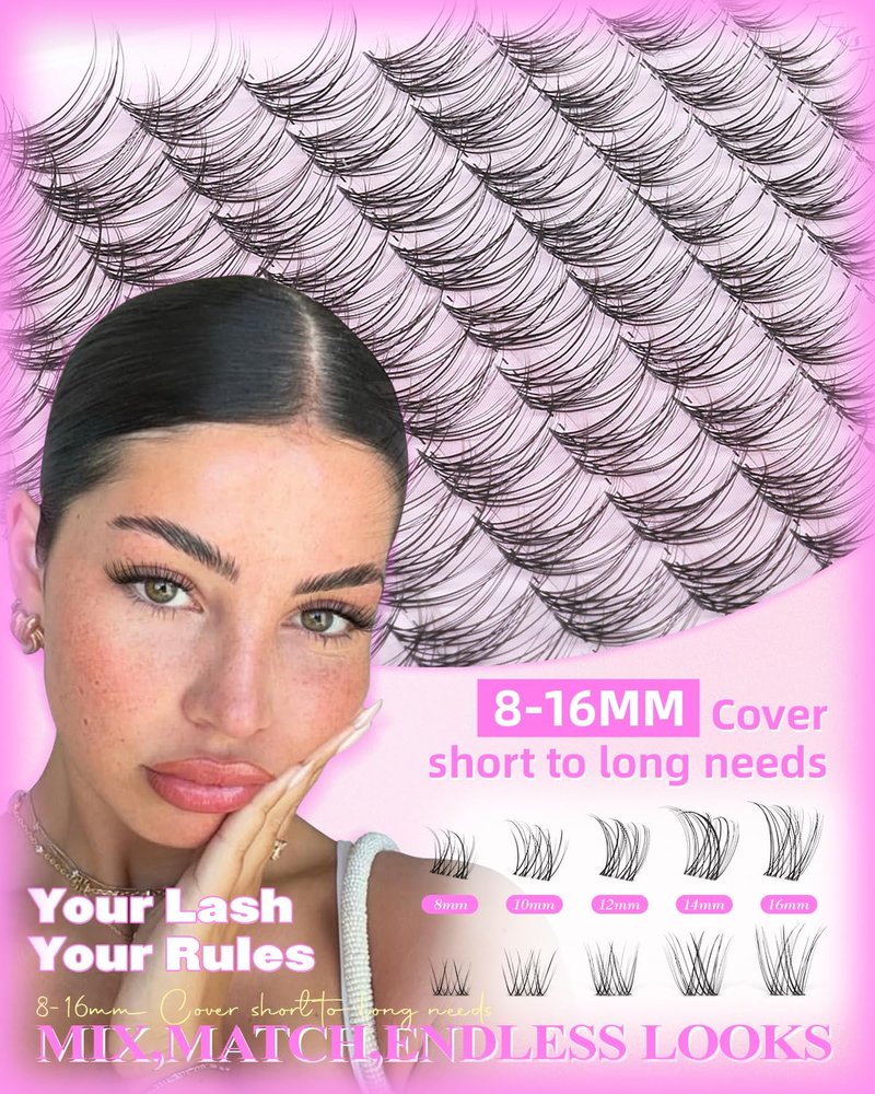 Natural Lash Clusters - Venus Wispy Eyelash Extensions | Invisible Thin Band, 8-16mm DIY Individual Lashes for a Natural Look