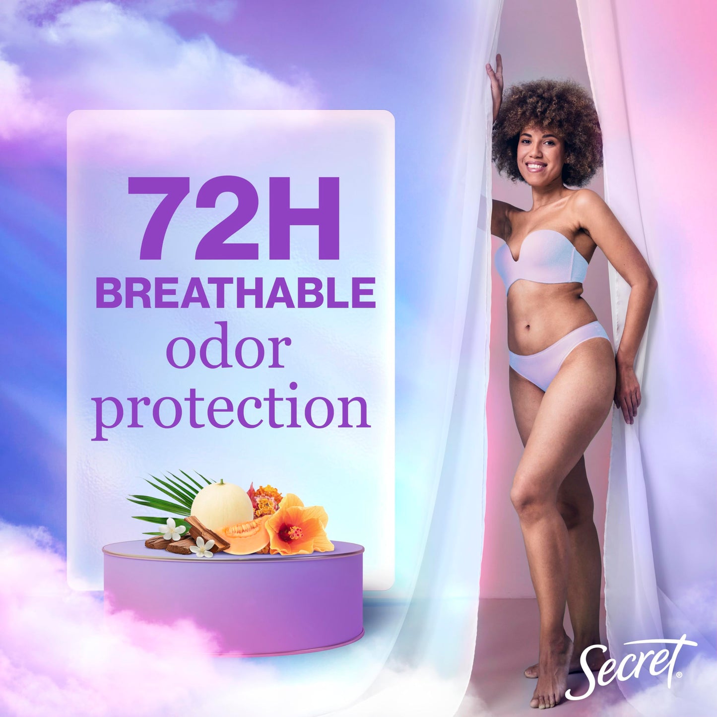 Secret Fresh Antiperspirant Deodorant for Women, 72hr Breathable Sweat & Odor Protection, Instant Freshness & Gentle, PH Balancing Minerals, Clear Gel, Tropical Hibiscus Scent, 2.6 oz