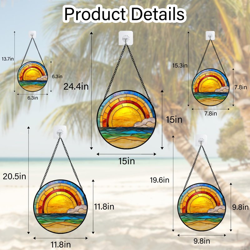 QZQCBLC Stained Glass Window Hanging Rainbow Beach Sunrise Scenery 6.3" - Waves Suncatcher Door Garden Sun Catcher Home Decor Birthday Christmas for Mom Men Woman Friends