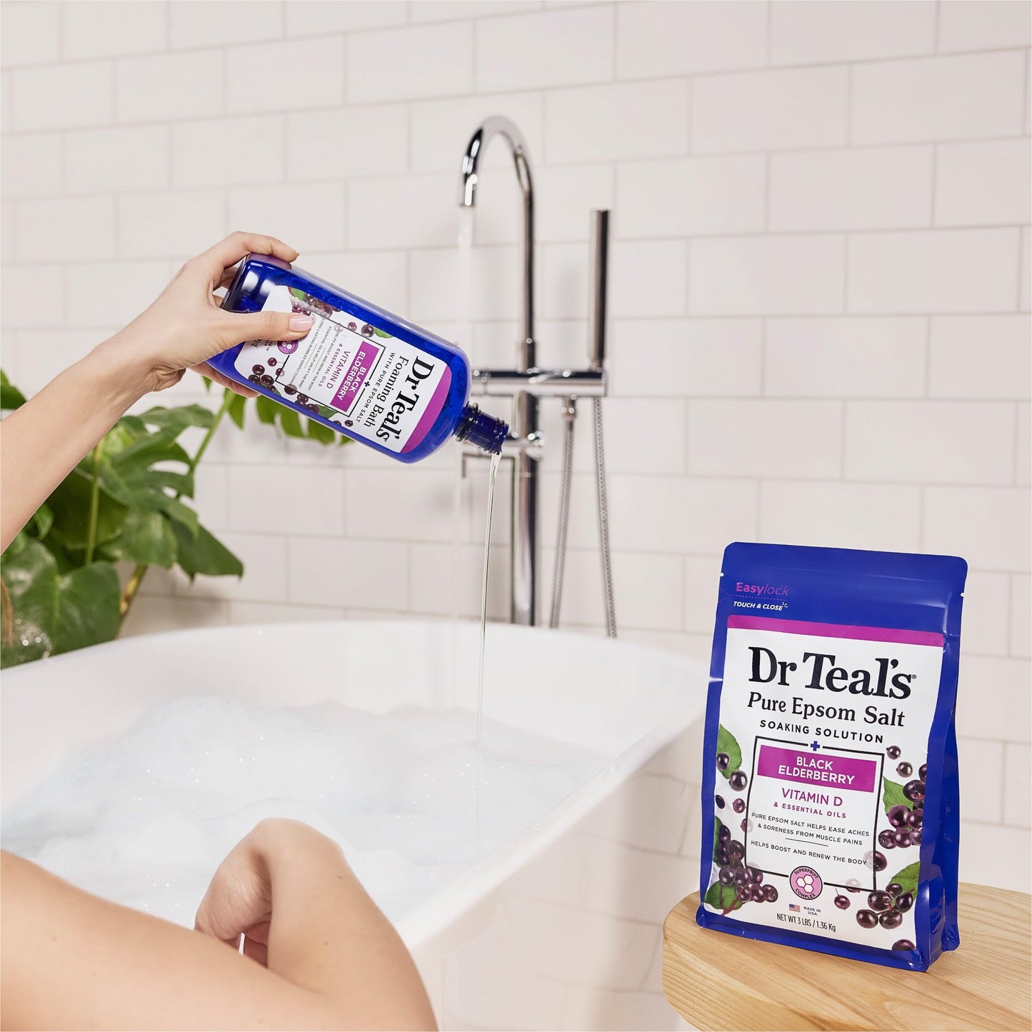 Dr Teal's Foaming Bath with Pure Epsom Salt, Black Elderberry with Vitamin D, 34 fl oz (Pack of 2)