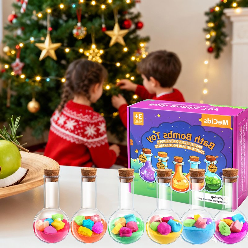MeCids Magic Potion Bubble Bath Bombs for Kids -Bath Color Tablets Bath Potions for Toddlers Ages 4-12 Fun Science Kit Gift for Birthday, Halloween，Christmas- 6 Pack (Shaped Gems & Stars)