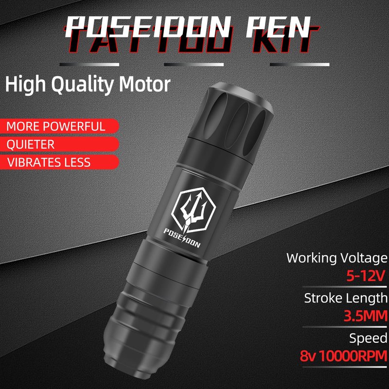 POSEIDON Tattoo Gun Kit - Wireless Tattoo Pen Kit Tattoo Kit with 2Pcs Tattoo Battery and 20 Pcs Tattoo Cartridge Needles, Complete Tattoo Machine kit Tattoo Supplies for Beginners