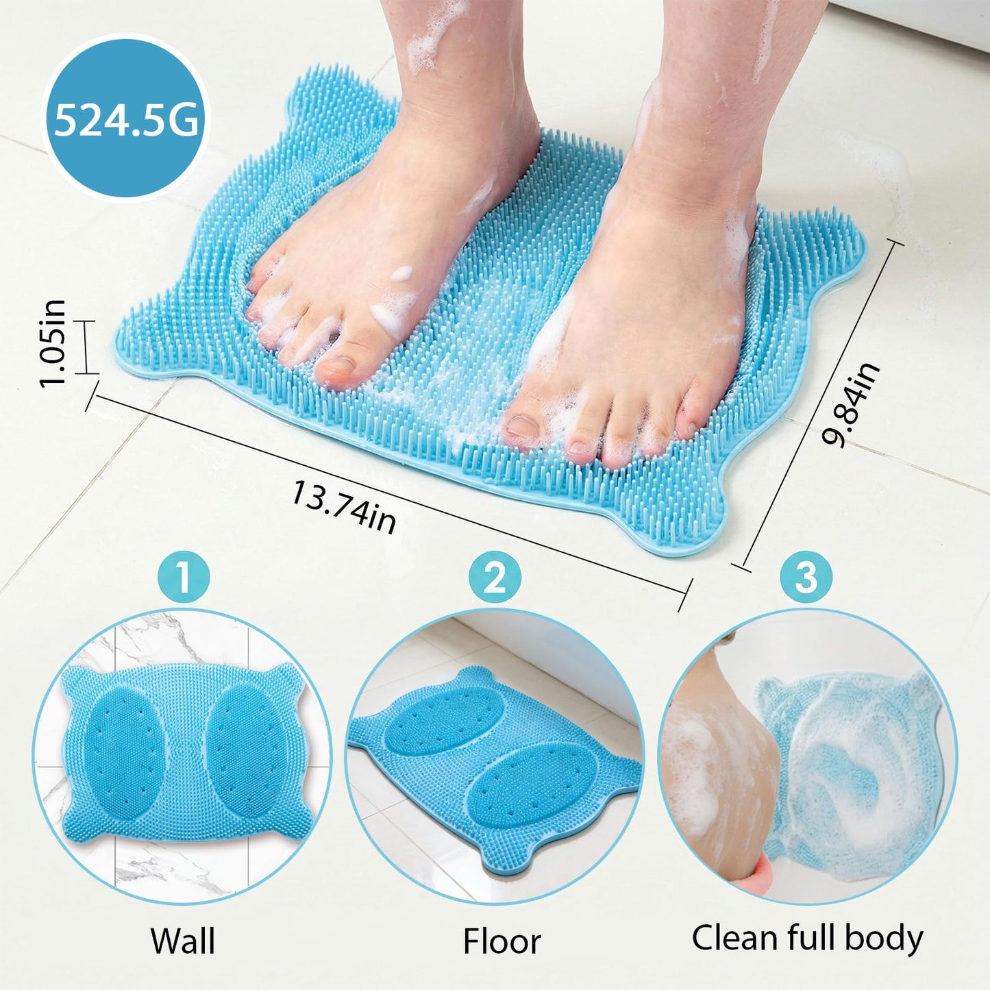 Quuztao Large Shower Foot Scrubber Mat, Non Slip Suction Cups Silicone Massage Bath Mat, Deep Cleaning & Exfoliation Feet Washer Brush Pad