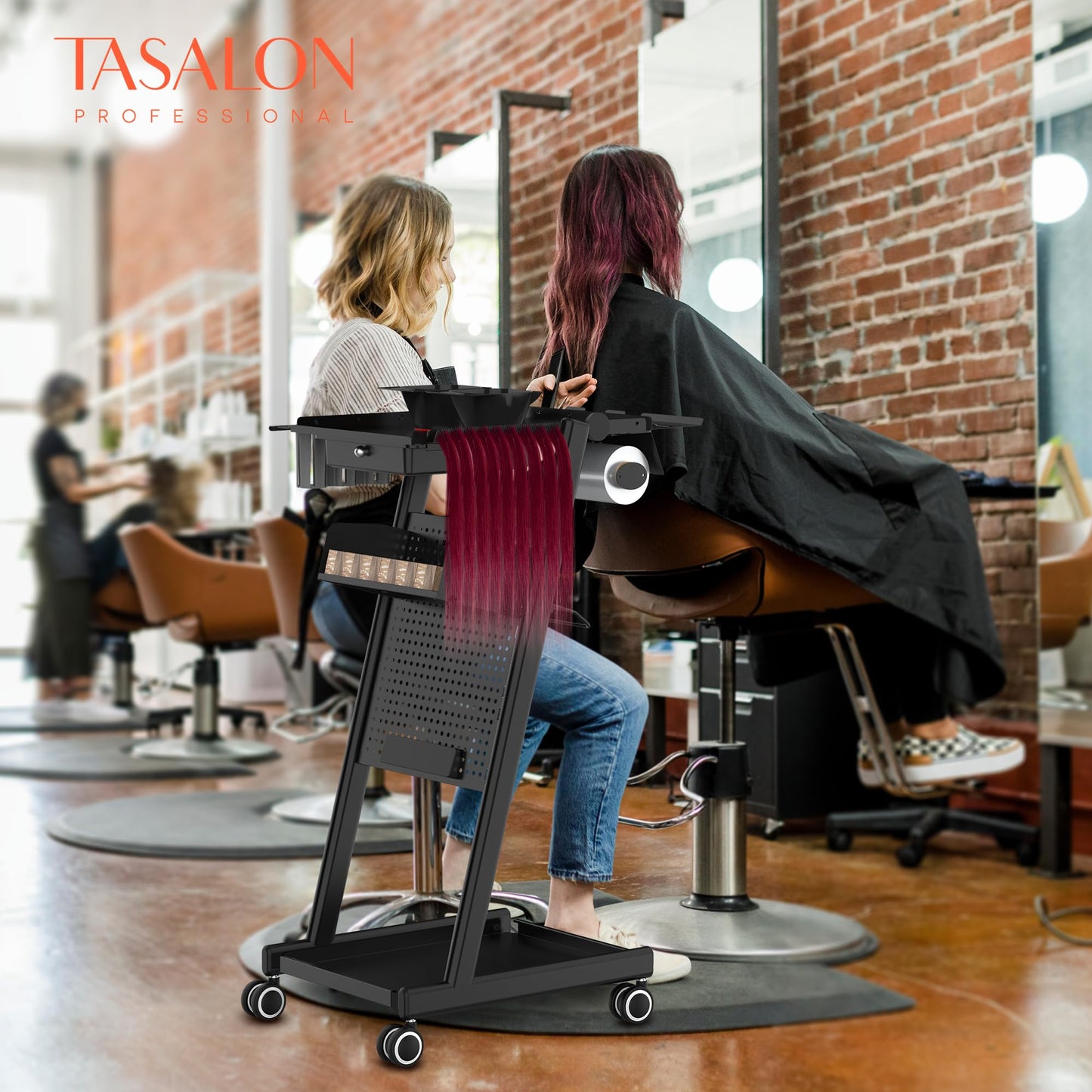 TASALON Pegboard Trolley Cart, Premium Multifunctional Rolling Tray with 360° Mute Universal Wheels, Multifunctional Mobile DIY Workstation Table for Tattoo Barber Worlkshop, Beauty Spa Salon Storage