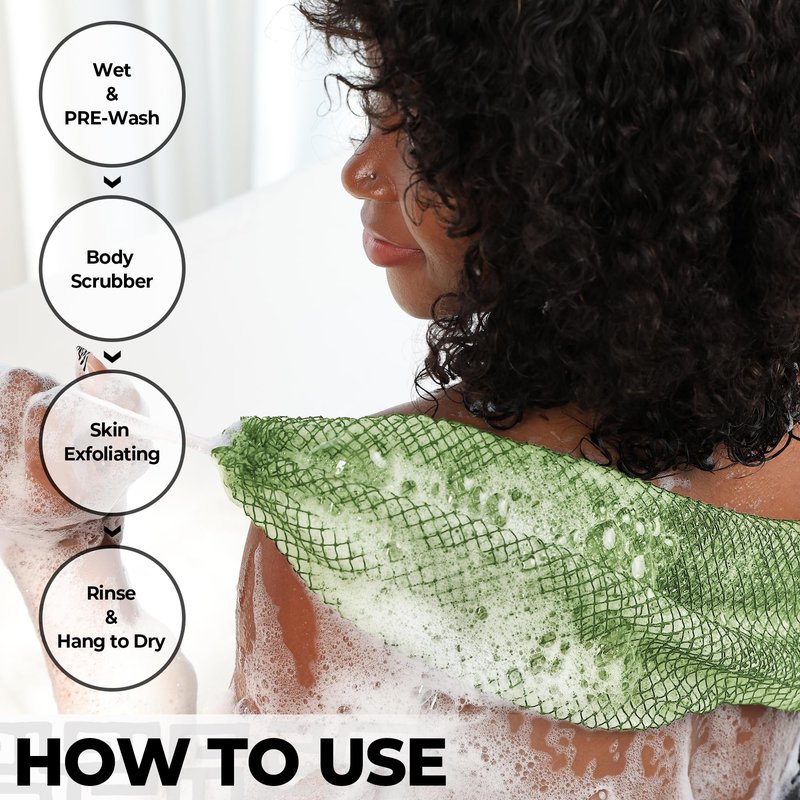 African Net Sponge Authentic - Exfoliating Body Scrubber Bath Sponge - Washcloth Back Scrub for Shower Body Exfoliator - Face & Skin Care Bathroom Essentials for Women