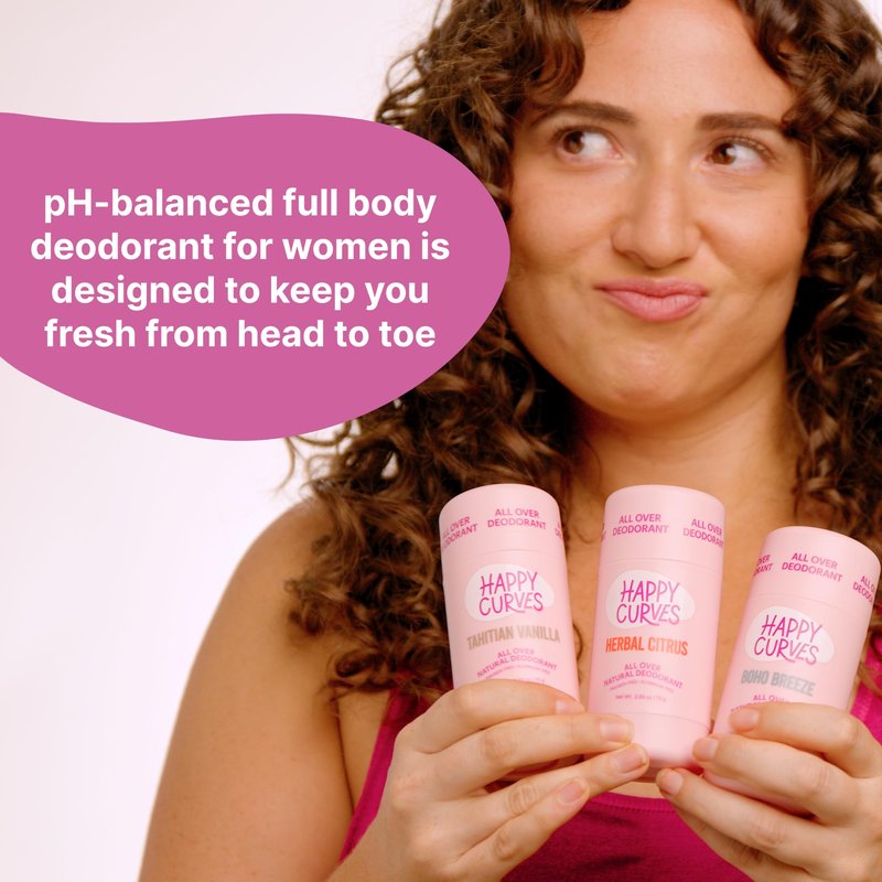 HAPPY CURVES All Over Whole Body Deodorant for Women - Aluminum-Free - Invisible All Day Layer of Full Body Protection for Long Lasting Odor Control, Sensitive Skin, & Private Parts - Tahitian Vanilla