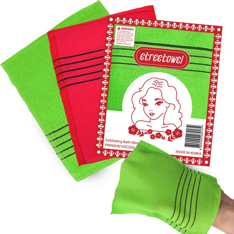 etreetowel Anti-Shrink Korean Asian Exfoliating Bath Washcloths Mitt Scrub for Body washcloth Glove Premium Viscose Rayon Onsen Towel Korea Made (6PACK)