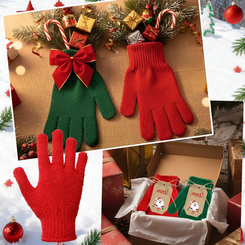 Tasdurian 48 Pcs Red and Green Exfoliating Gloves Shower Gloves Bulk Christmas Stocking Stuffing Gifts Double Sided Body Scrub Exfoliate Glove for Women & Men Bath Shower Beauty Spa Massage Scrubber