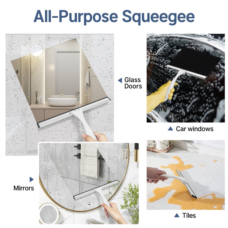 AmazerBath Squeegee for Shower Glass Doors - All-Purpose Squeegee with Hook for Windows, Mirrors, Tiles and Car Glass, 10 Inches