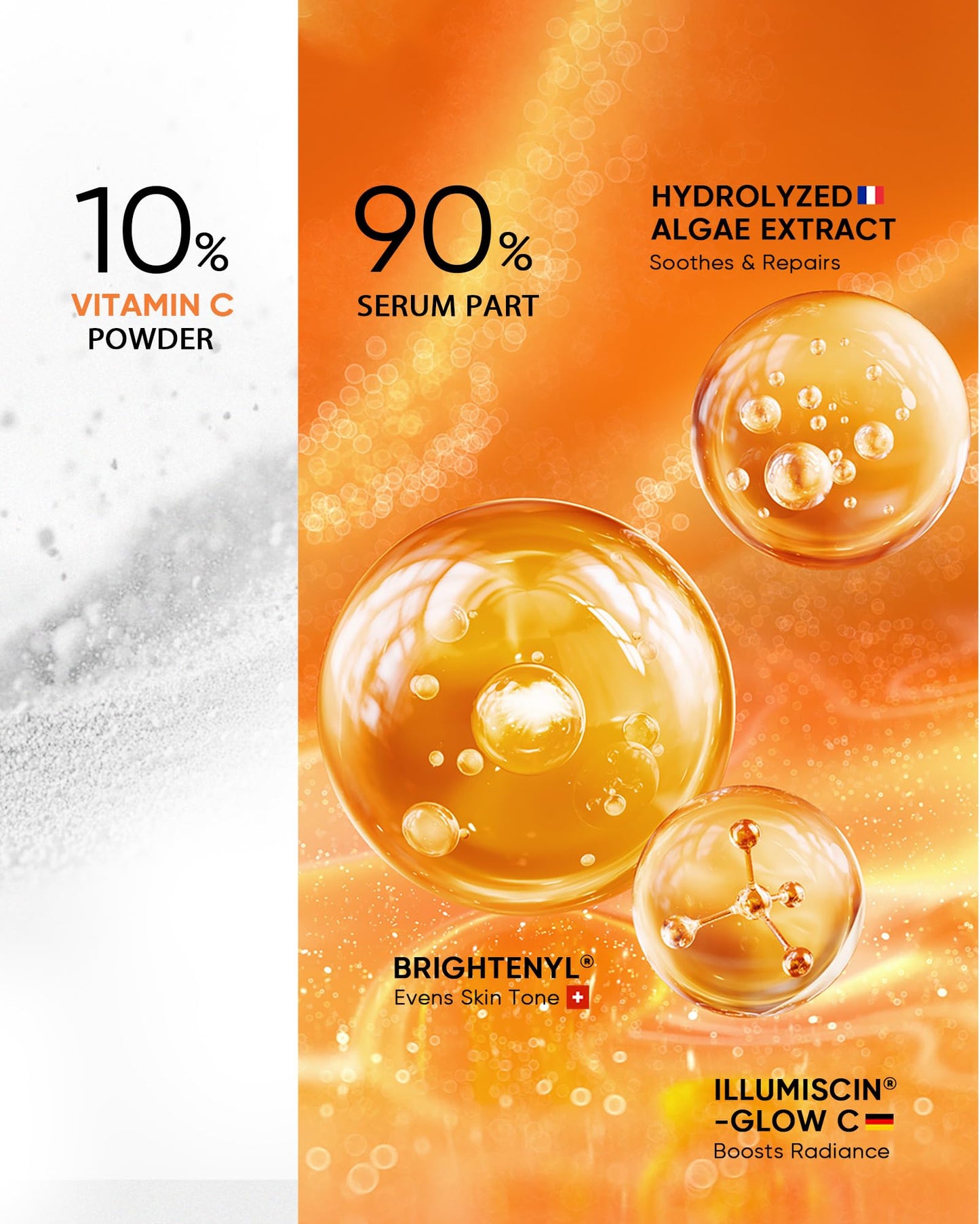 SKINTIFIC Dual-Chamber Fresh Vitamin C Brightening Serum for Face, 10% Pure Vit C Powder Serum, Dark Spot Corrector, Oxidation-Proof with UV Shield