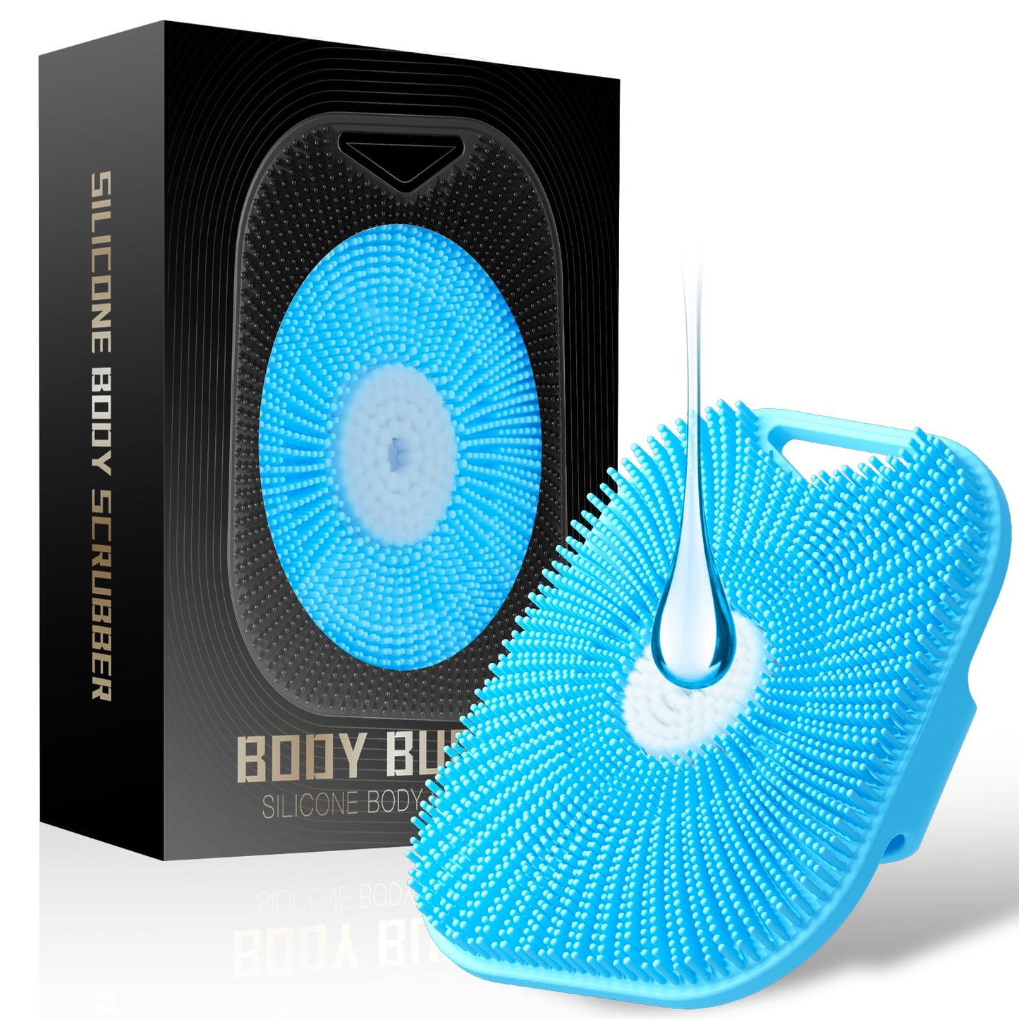 Zinc Infused Silicone Body Scrubber for Men, New Upgrade Deep Exfoliating Body Scrubber for Shower, Silicone Loofah Men for Sensitive Skin with Lathering Bristles and Ergonomic Non-Slip Handle (Blue)