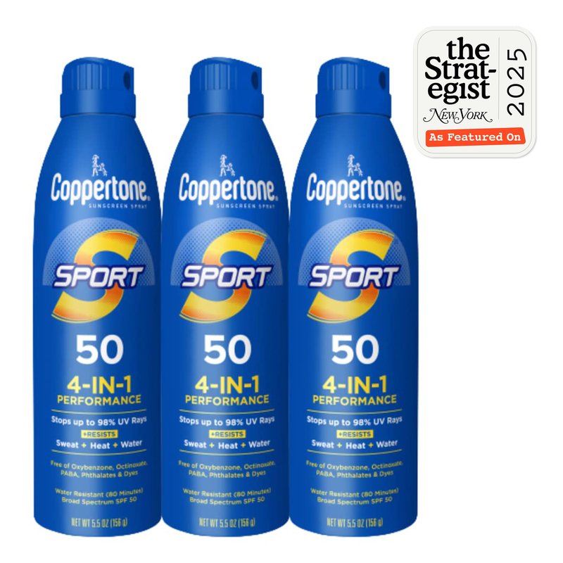 Coppertone Sport Sunscreen Spray SPF 50, Sweat, Heat and Water Resistant Sunblock, Lightweight, Oxybenzone Free, Spray Sunscreen Bulk Pack, 5.5 Oz Bottle, Pack of 3