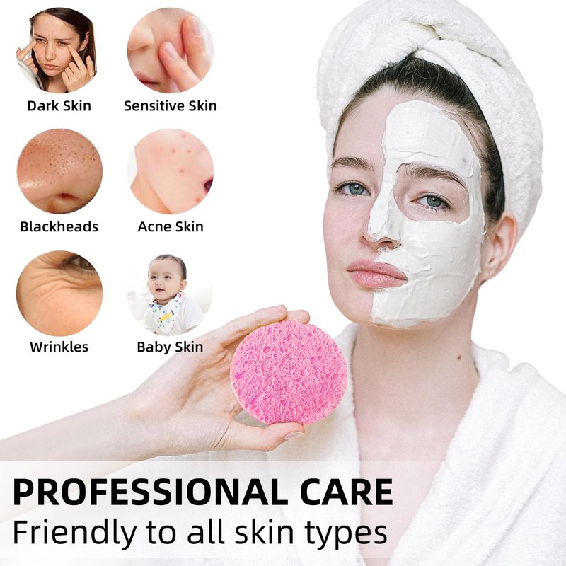 120-Count Compressed Facial Sponges|Kickleen 100% Natural Cellulose Cosmetic Spa Sponges for Daily Facial Cleansing|Makeup And Mask Removal|Exfoliating|Skin Massage|Pore Exfoliation (120 Count (Pink))
