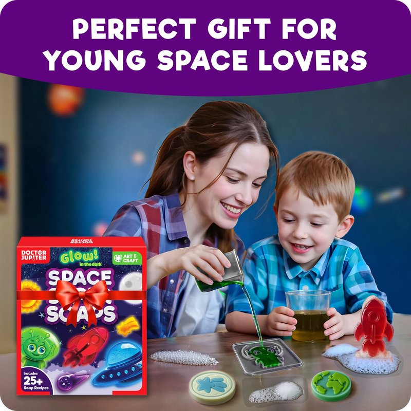 Doctor Jupiter Glow in The Dark Space Soap Making Kit for Kids Ages 4+ | Birthday Gift Ideas for Boys & Girls 4 5 6 7 8 12 Year Old, Space Craft Toys