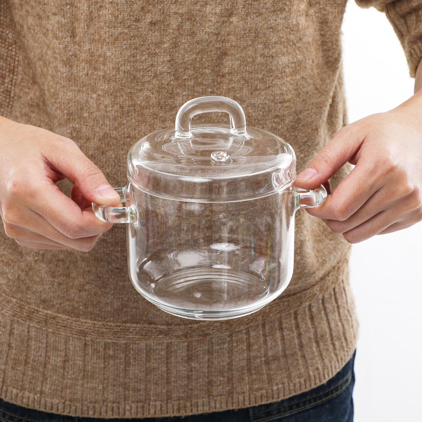 Hemoton Glass Pot with Lid 23Oz Clear Heat-Resistant Borosilicate Stewing Pot for Cooking Soup Noodles Tea and Milk on Stovetop
