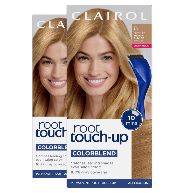 Clairol Root Touch-Up by Nice'n Easy Permanent Hair Dye, 8 Medium Blonde Hair Color | 100% Gray Coverage | Easy Brush Application | Matches Professional Salon Shades | Pack of 2