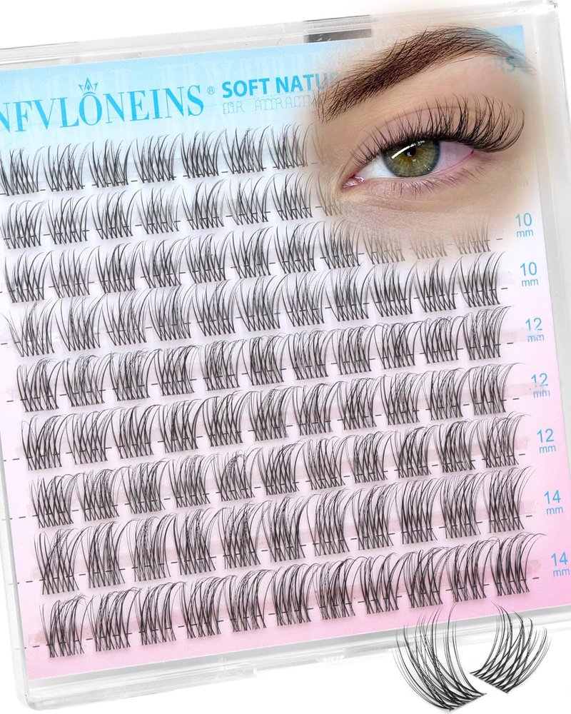 Short Natural Lash Clusters 8-10-12-14MM Wispy Eyelash Clusters Clear Band Lashes Clusters C-Curly Cluster Eyelash Extensions Clean Makeup Individual Lashes Natural Look TNFVLONEINS