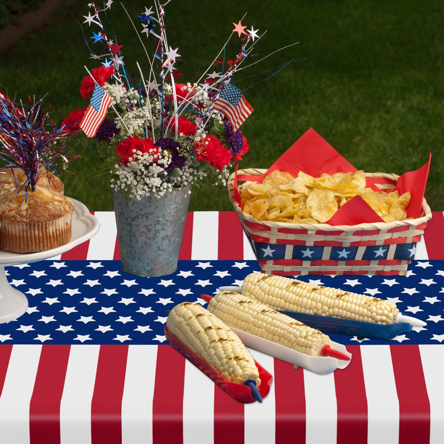 4 Pcs 4th of July Decorations, 108" X 54" Plastic 250th Anniversary 4th of July Tablecloths, Red White Blue Tablecover American Tablecover, Patriotic Table Cover Memorial Day Party Supplies for Kids