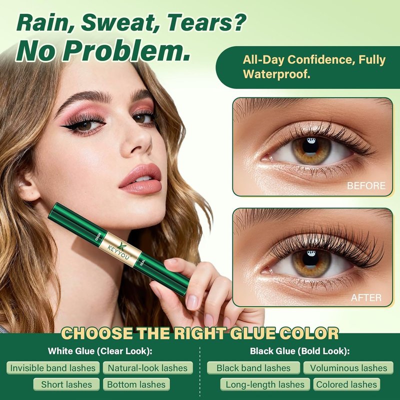 KEYYOU Lash Bond and Seal | Strong Waterproof Cluster Lash Glue - 5ml + 5ml Clear for Comfortable Wear