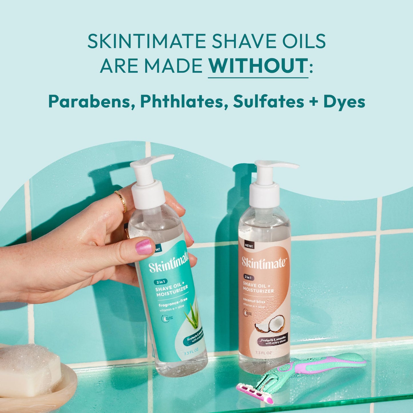Skintimate 2-in-1 Shave Oil & Moisturizer, Fragrance Free, 7.3oz | Shaving Oil, After Shave for Women Bikini Area Moisturizer with Vitamin E and Aloe, Shaving Cream Alternative, 7.3 fl oz