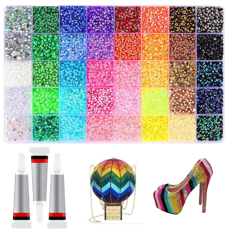 Resin Rhinestones for Bedazzling|32000Pcs Resin Rhinestones Bedazzling Kit with 3Pcs 10ml Glue, 0.3cm Colorful Bedazzler Kit for Craft Clothes Mugs Shoes Fabric Nail Art 40 Colors