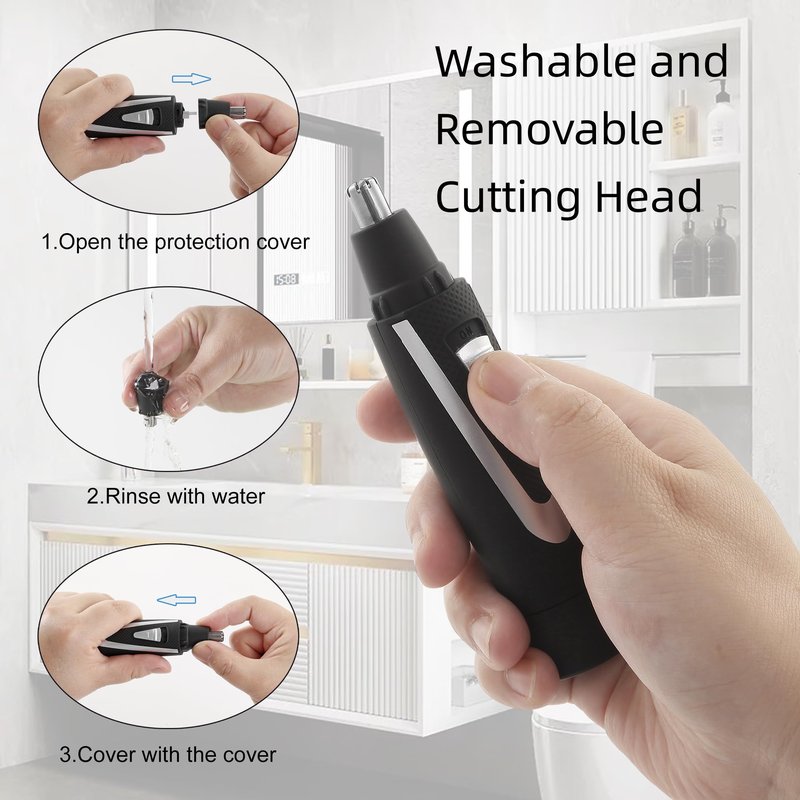 Ear and Nose Hair Trimmer Clippers: 2026 Professional Painless Eyebrow & Facial Hair Trimmers Remover for Men Women, Battery Operated Nasal Clipper, Dual Edge Waterproof Blades for Easy Clean, Black