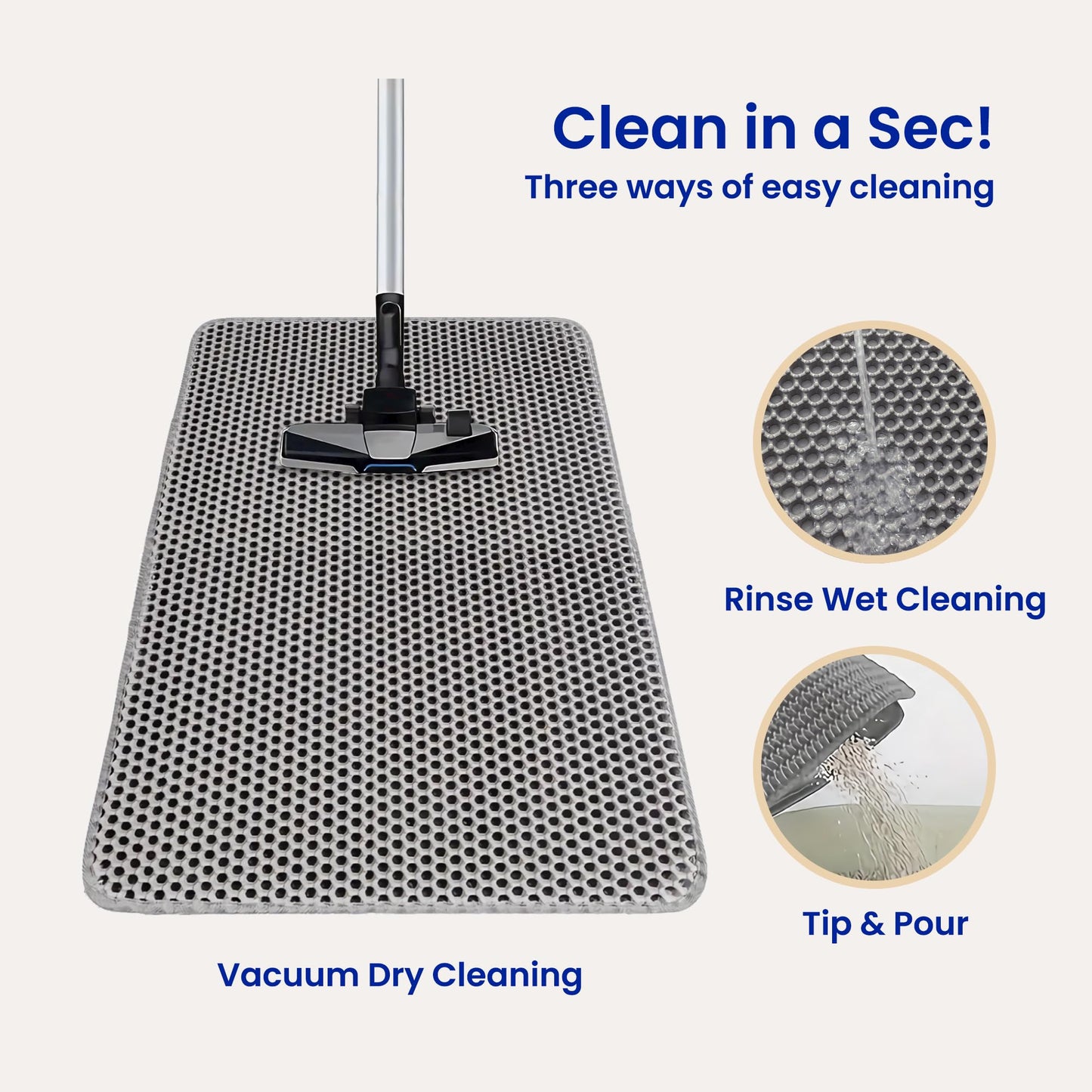 Tevanas cat litter mat extra large 24 x 36” urine waterproof, washable easy to clean cat litter box mat, honeycomb double layer non-slip litter trapping carpet, grey