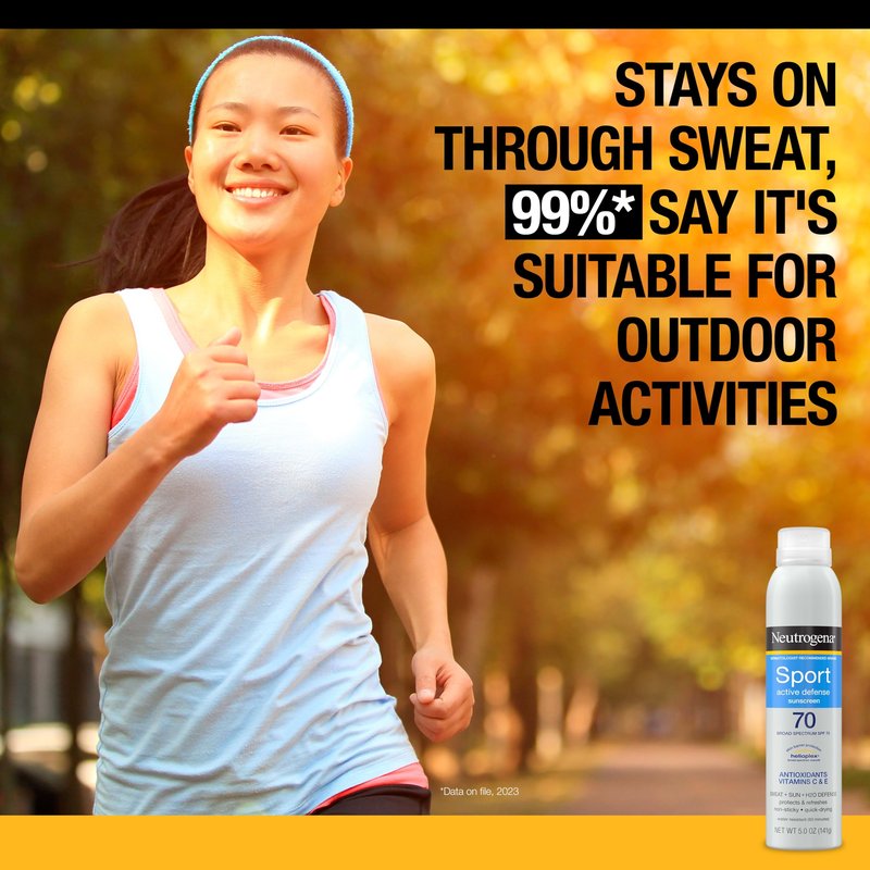 Neutrogena Sport Active Defense SPF 70 Sunscreen Spray, Sweat & Water Resistant Spray Sunscreen with Broad Spectrum Protection for Sunburn Prevention, Oxybenzone-Free, Twin Pack, 5 oz, 2 Pack