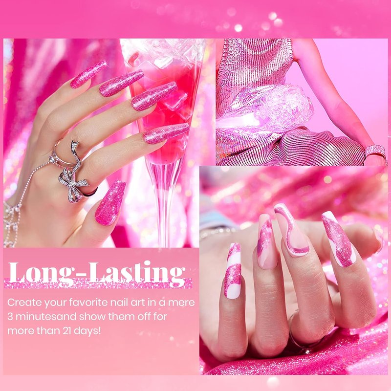 Beetles Glitter Gel Nail Polish - Hot Pink Reflective Diamond Color | 15ML Soak Off UV Nail Art for DIY Manicure