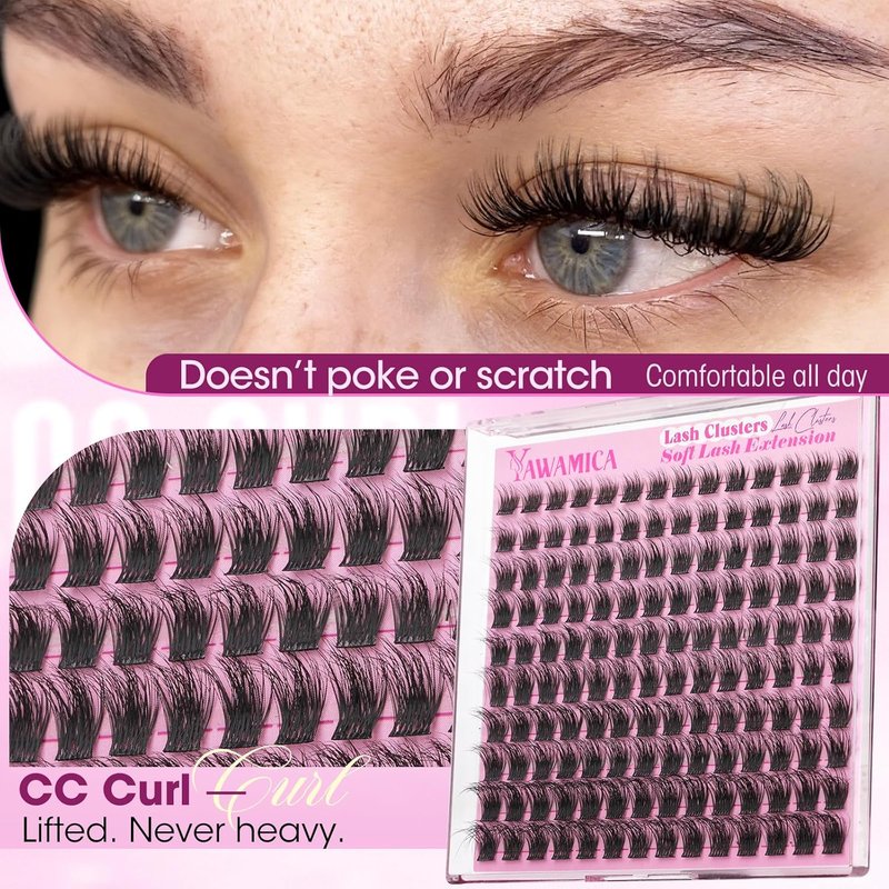 Natural Lash Clusters - Wispy CC Curl Individual Lashes for Daily Wear | 8-14mm Soft Band for Natural Makeup Look