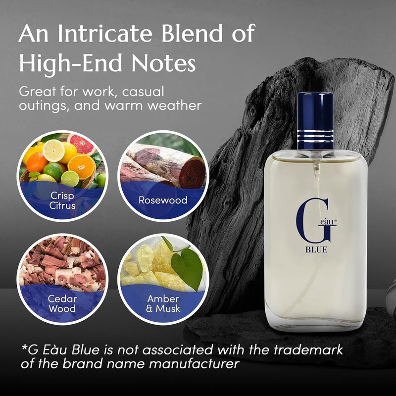 PB ParfumsBelcam G Eau Blue Eau de Toilette Spray - Long-Lasting Men's Cologne | Fresh Summer Scent - 3.4 Fl Oz