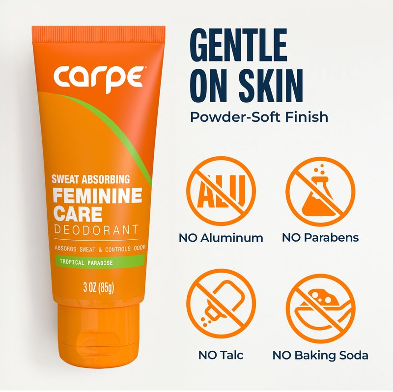 Carpe Feminine Sweatcare Intimate Deodorant - pH Balanced, 24Hr Moisture & Odor Control Whole Body Deodorant for Women - Gynecologist Tested & Safe for Private Parts - Tropical Paradise - 3oz
