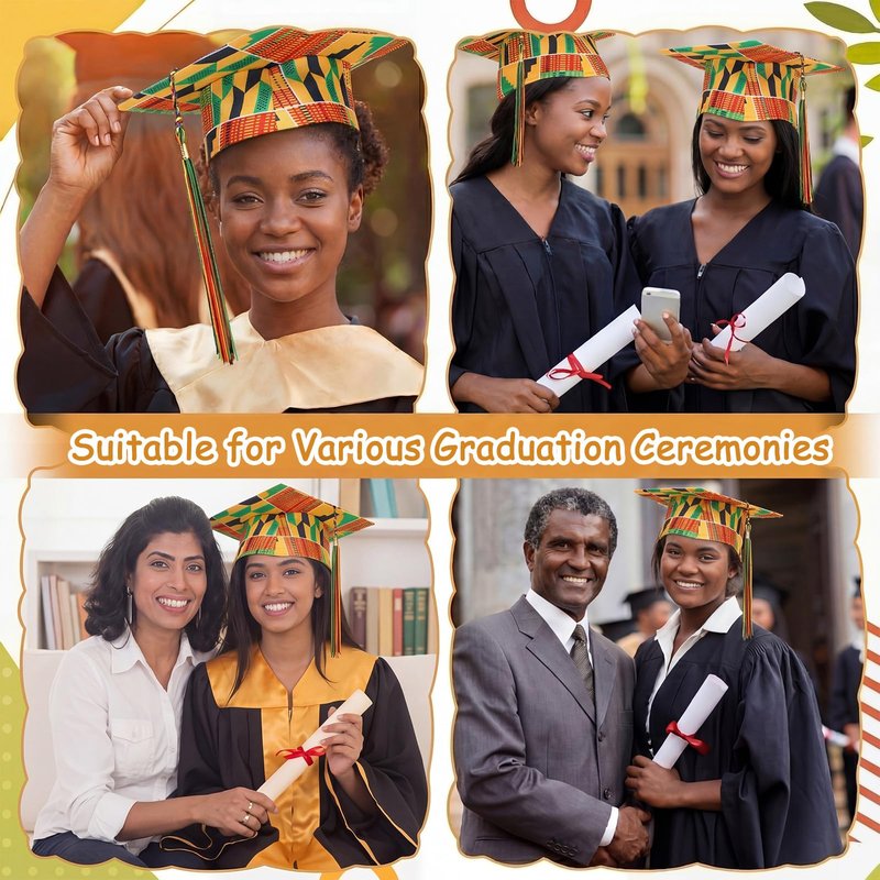 Cuffbow Kente Graduation Cap African Graduation Hat Kente Grad Custom African Grad Accessories for Black Student Graduates Ceremonies College Celebration Party Supplies