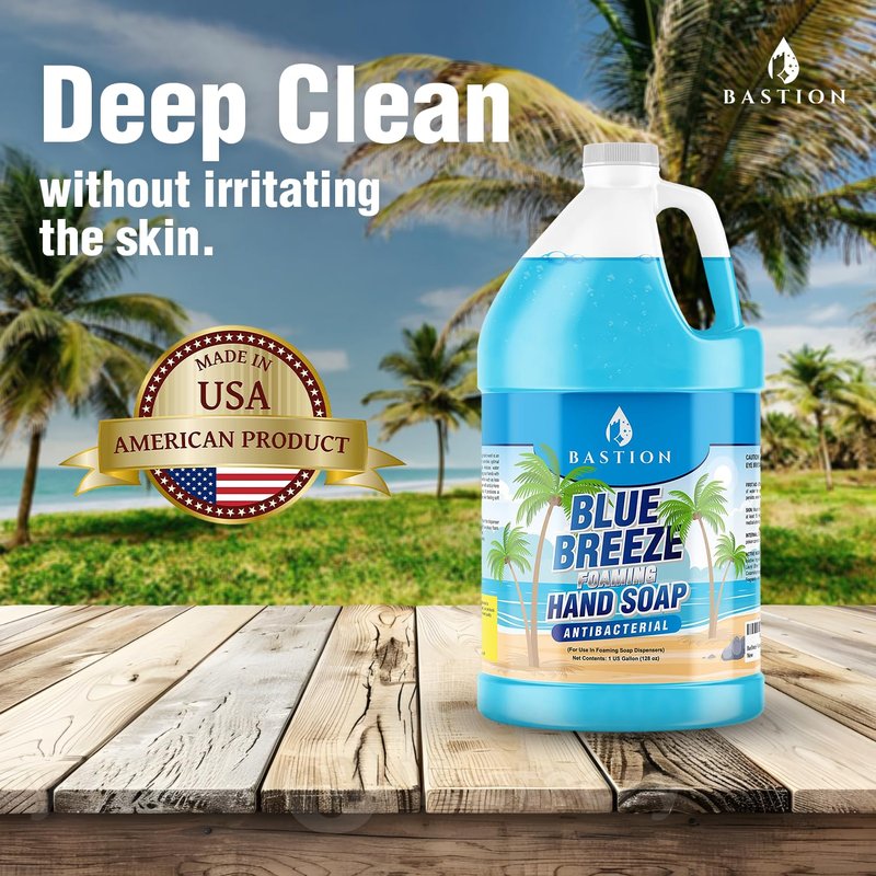Bastion Blue Breeze Antibacterial Foaming Hand Soap - 1 Gallon Bulk Refill | Rich Lather & Moisturizing Formula