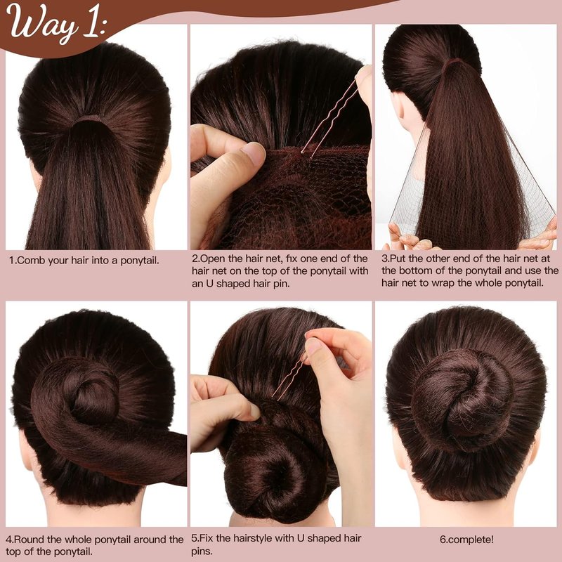Hair Accessories Set - 20PCS Mesh Hair Nets & 40PCS U Shaped Hair Pins for Women | Brown, 20" & 2.4" Sizes