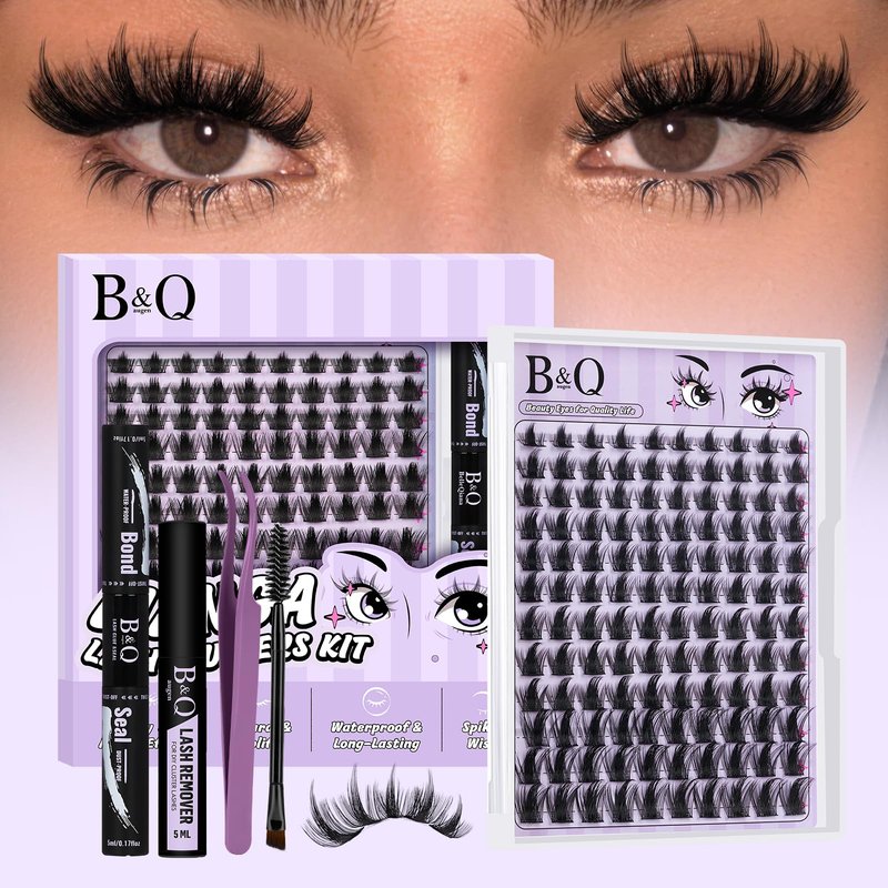 B&Q Manga Lash Clusters Kit DIY Eyelash Clusters at Home with 72H Waterproof Bond and Seal 0.05mm Ultra-Thin Band Wispy Spiky Anime Lashes for Daily & Party, 8-18mm Lash Extensions(KIT-Anime 01)