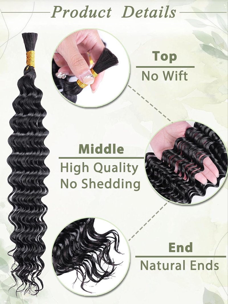 KULYMUWIG Human Braiding Hair for Boho Braids 18 Inch 100 g 4 Bundles Deep Wave Bulk Human Hair for Braiding No Weft 10A Curly Human Hair Extensions for Braids Wet and Wavy Braid