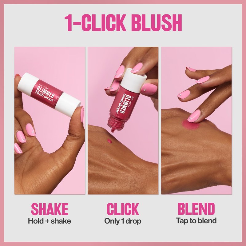 Revlon Glimmer Blush Drops, Liquid Blush for Cheeks, Liquid to Velvety Powder Finish, Glowy, High Pigment, 102 Pink It Over, 0.32 fl oz