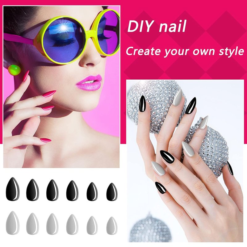 Almond Press-On Nails - 36 Vibrant Colors | Glossy Full Cover Artificial Nails for Women & Girls